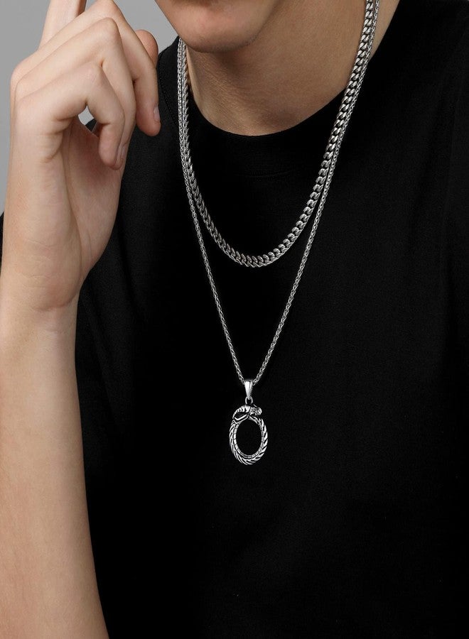 يو7 قلادة تنين رجالية من U7، مصنوعة من الفولاذ المقاوم للصدأ، بتصميم أوربوروس لانهائي، مع سلسلة بطول 22 بوصة. - Image 2