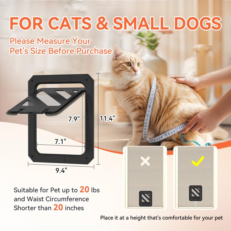 LIBBEPET Cat Door for Screen Door, Lockable Cat Screen Door for Cats & Small Dogs Up to 20 lbs, Magnetic Flap Opening 7 x 9 inches, Equipped with Interactive Cat Toy & Installation Tools, Black - Image 3