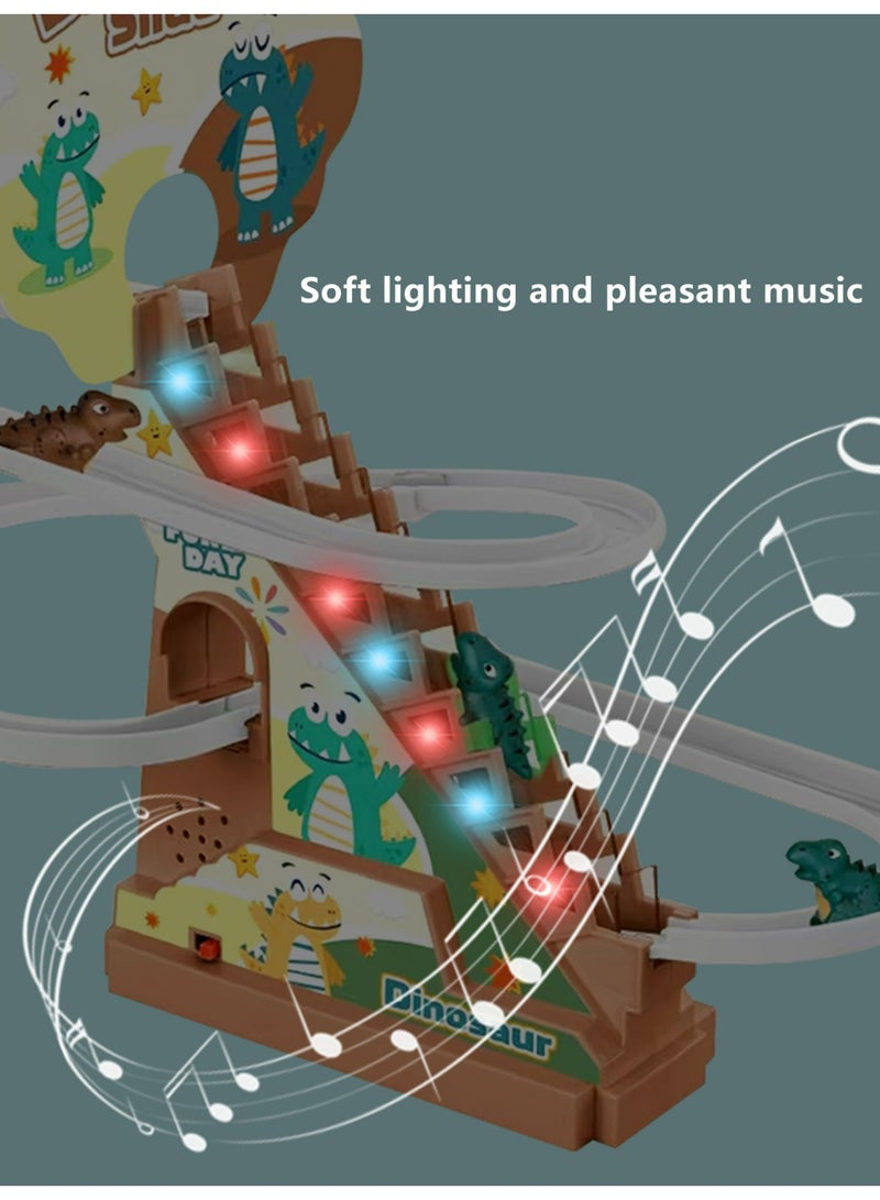 McmhyingPop Dinosaur Chasing Race Track for Kids, Dinosaur Climbing Slide Music Toy, Electric Dinosaur Roller Coaster, Electric Race Track Game, Fun Slide Climbing Stairs Toys - Image 4