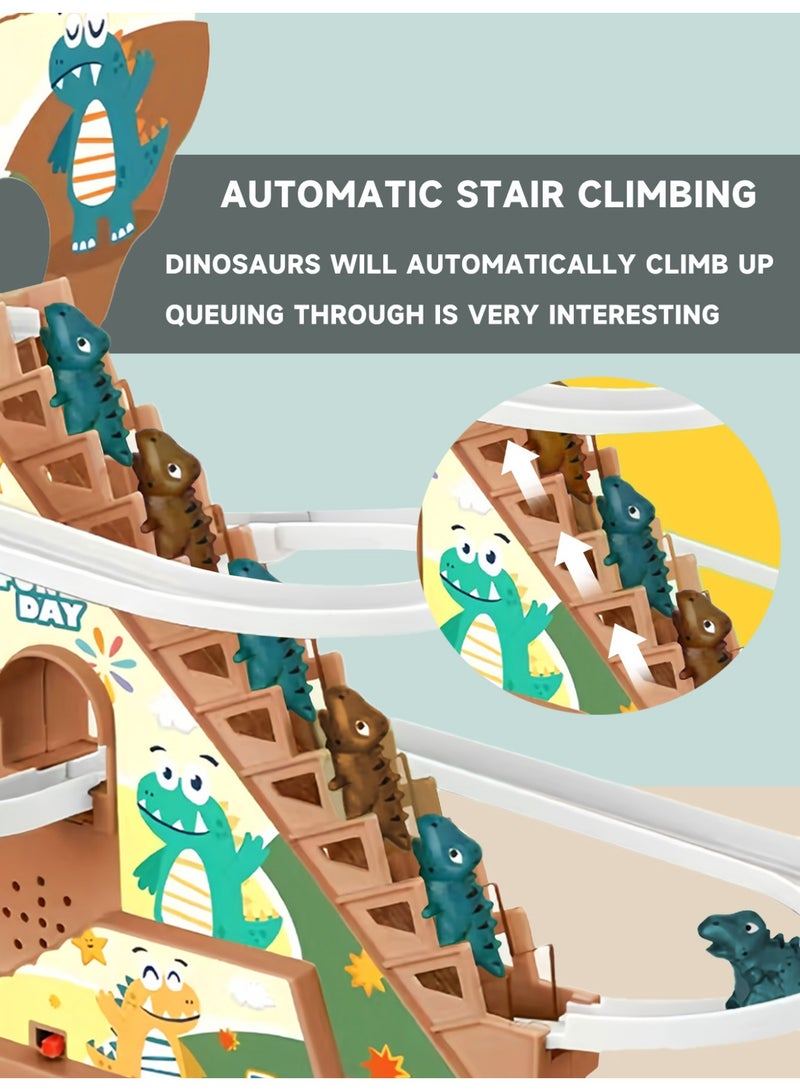McmhyingPop Dinosaur Chasing Race Track for Kids, Dinosaur Climbing Slide Music Toy, Electric Dinosaur Roller Coaster, Electric Race Track Game, Fun Slide Climbing Stairs Toys - Image 2