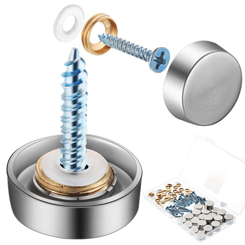 Hotop Hotop 32 Pieces Mirror Screws Decorative Cap Stainless Steel Screw Cover Screw Covers Decorative Caps Mirror Fasteners Decorative Mirror, Sign Advertising Hardware, Nails, Construction  - Image 1