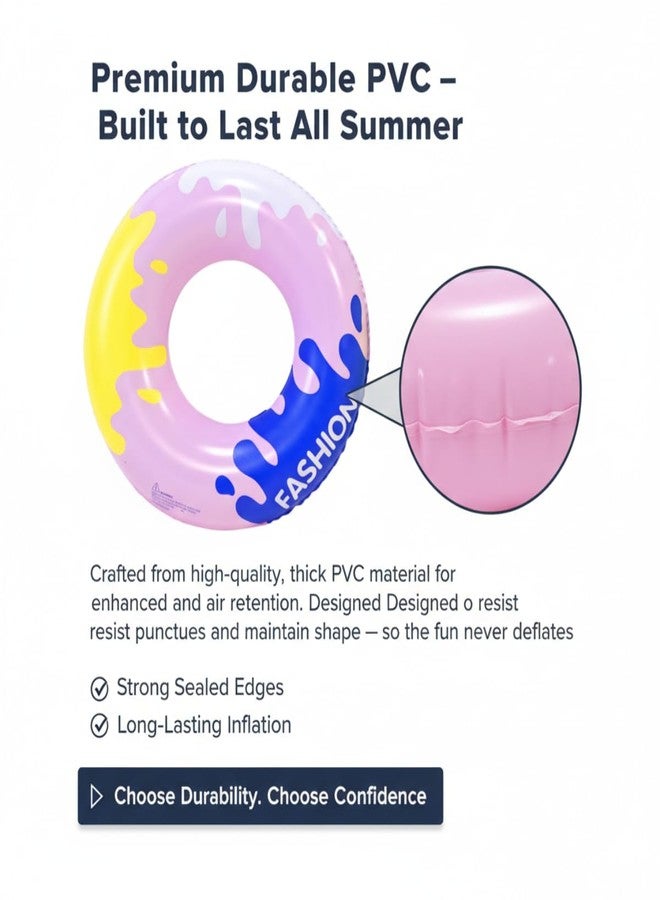 Kevim Inflatable Pool Swim Ring for Kids & Adults, 80cm Pink Water Float Tube with Colorful Splash Design, Durable PVC - Pink - Image 4