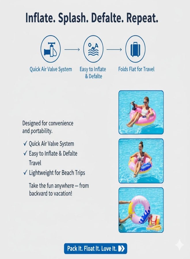 Kevim Inflatable Pool Swim Ring for Kids & Adults, 80cm Pink Water Float Tube with Colorful Splash Design, Durable PVC - Pink - Image 3