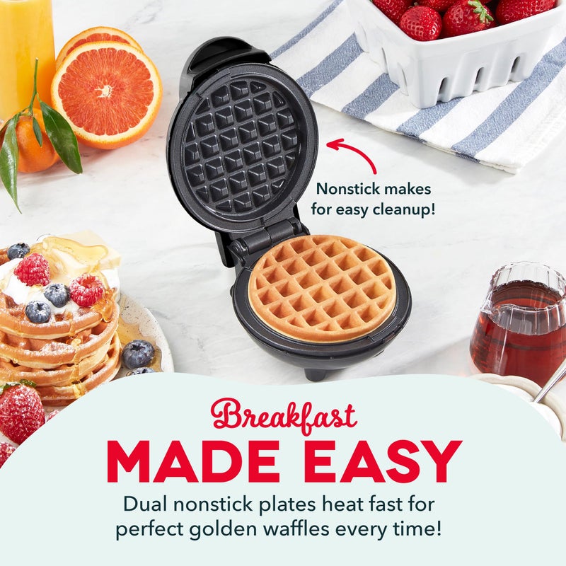 DASH Mini Waffle Maker - 4â€ Waffle Mold, Nonstick Waffle Iron with Quick Heat-Up, Nonstick Surface - Perfect Mini Waffle Maker for Kids and Families, Just Add Batter (Black) - Image 3