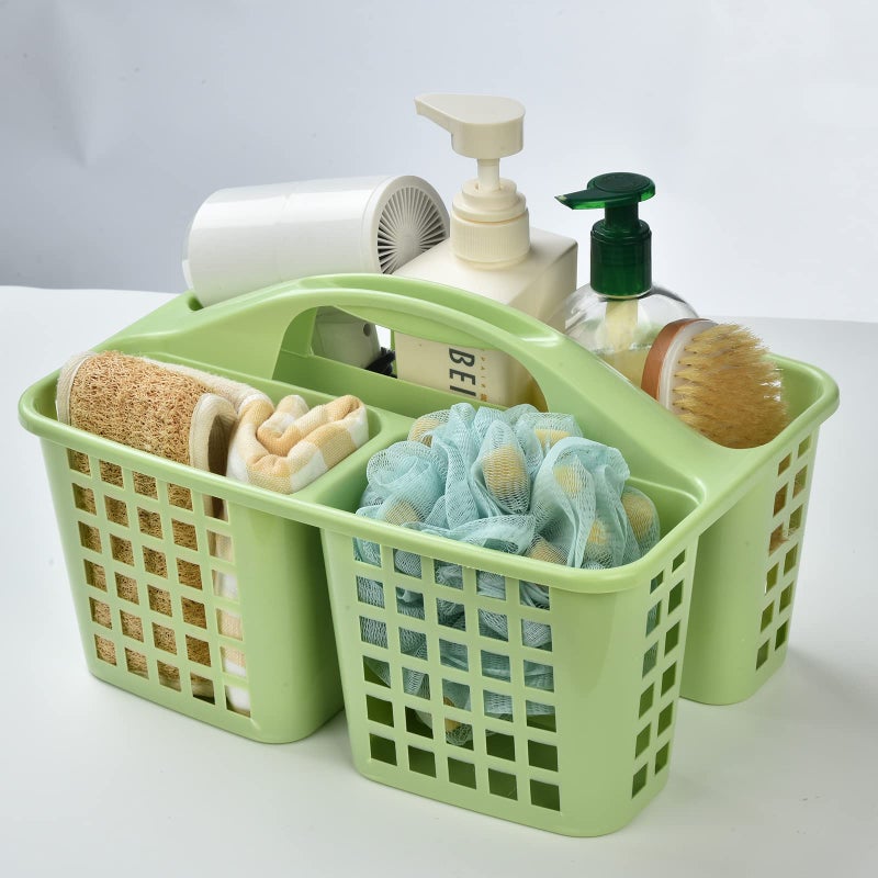 ALINK Plastic Shower Caddy Basket with Compartments  Portable Divided Cleaning Supply Storage Organizer with Handle for College Dorm Bathroom - Green - Image 2