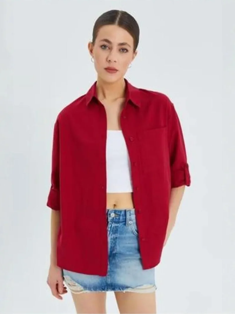 Mixray Long Sleeve Button-Up Shirt with Pocket