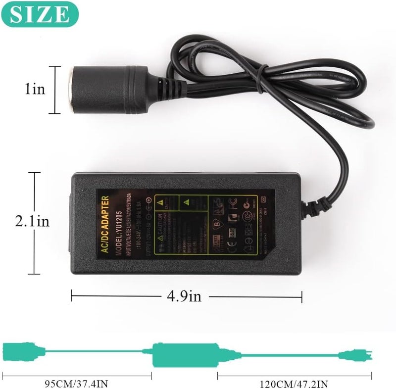 JRing AC to DC Converter, 110-220V 12V 5A 60W Car Cigarette Lighter Adapter AC/DC Power Supply Adapter Transformer, Suitable for Car Devices Electronic Products Under 60W - Image 2