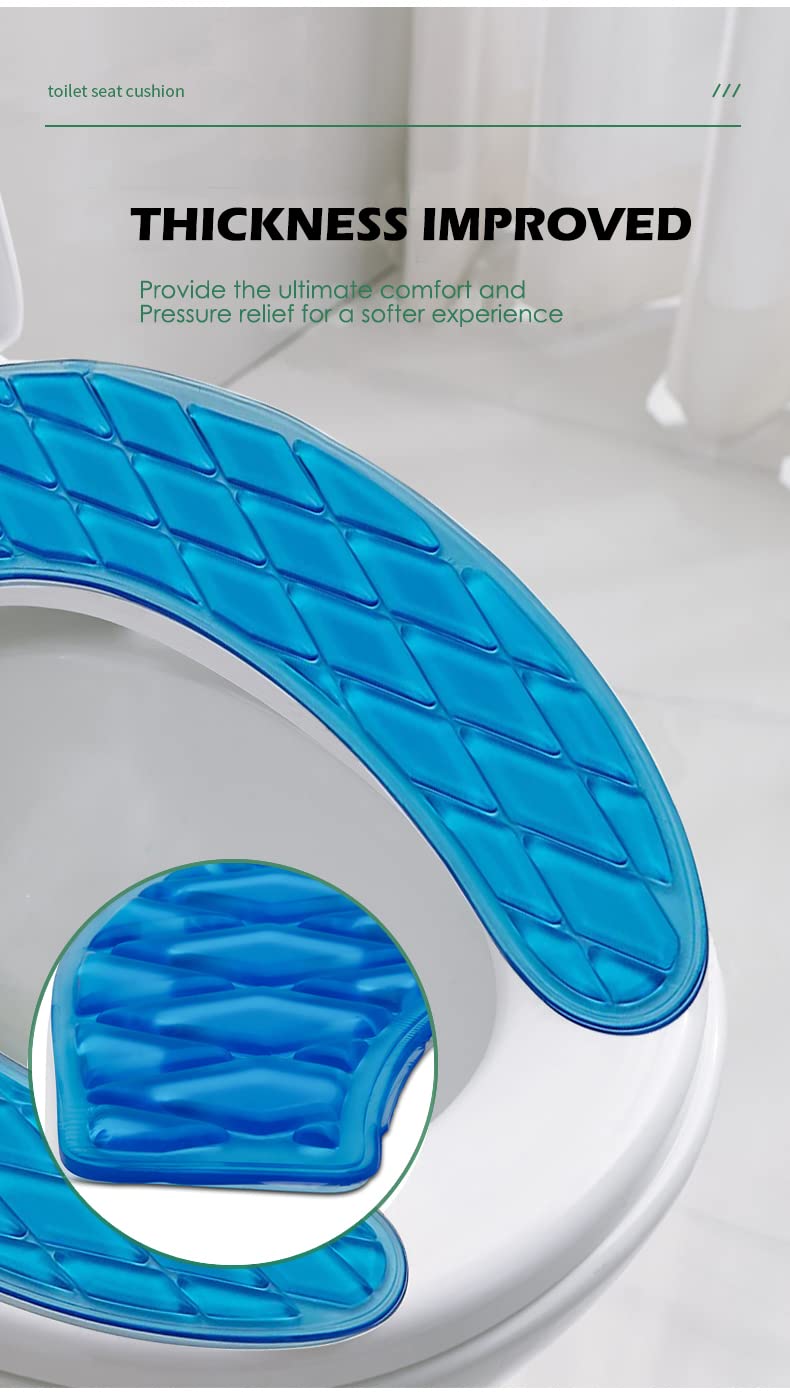 Kindax Gel Toilet Seat Cushion Portable and Washable Toilet Seat Cover Universal with Self-Adesive Design(Blue) - Image 4