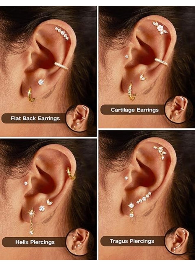 Relex Cartilage Earrings for Women Flat Back-Hypoallergenic Surgical Stainless Steel Stud Hoop Cartilage Earring Set Daith Conch Tragus Helix Piercing Jewelry Single PC - Image 3