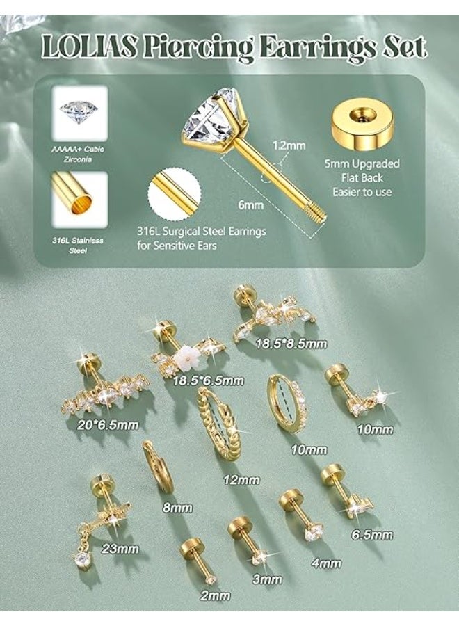 Relex Cartilage Earrings for Women Flat Back-Hypoallergenic Surgical Stainless Steel Stud Hoop Cartilage Earring Set Daith Conch Tragus Helix Piercing Jewelry Single PC - Image 2