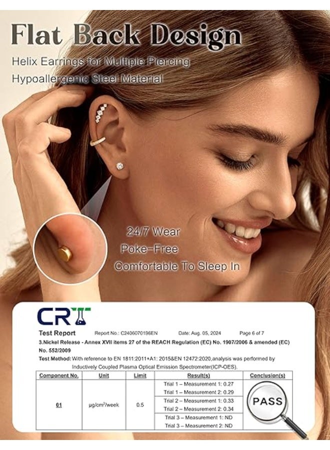 Relex Cartilage Earrings for Women Flat Back-Hypoallergenic Surgical Stainless Steel Stud Hoop Cartilage Earring Set Daith Conch Tragus Helix Piercing Jewelry Single PC - Image 4