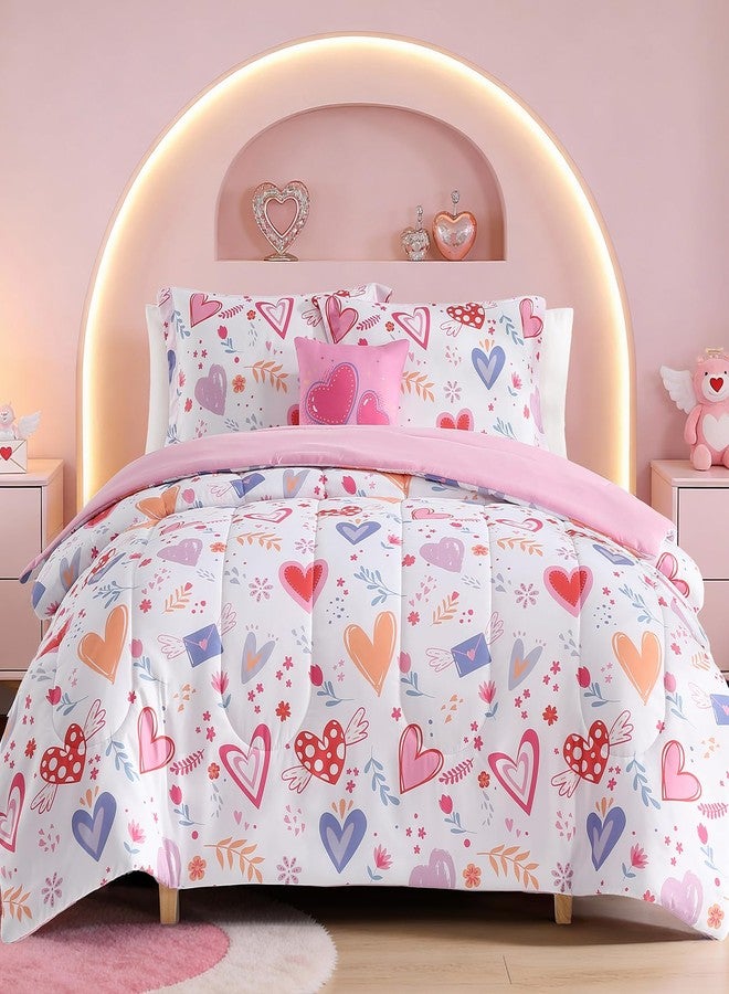 Kaleido Space Twin Comforter Set for Girls-3 Pieces Heart Twin Bedding Set with 1 Comforter, 1 Decor Pillow, 1 Pillow Sham - Image 1