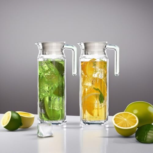 Marbelous Glass Pitcher with Lid – Set of 2 34Oz Glass Water Pitcher – Cold Water Carafe For Ice Tea, Lemonade, Coffee – Elegant and Modern – Practical Spout Pitchers for Drinks - Image 5