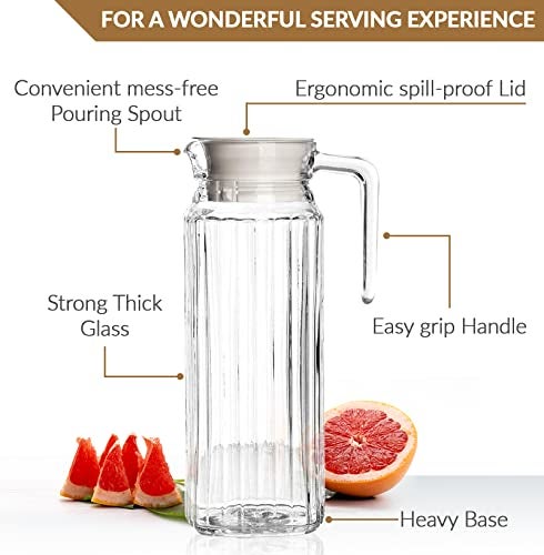 Marbelous Glass Pitcher with Lid – Set of 2 34Oz Glass Water Pitcher – Cold Water Carafe For Ice Tea, Lemonade, Coffee – Elegant and Modern – Practical Spout Pitchers for Drinks - Image 3