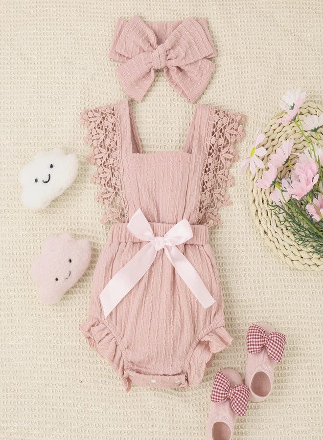Douhoow Infant Baby Girl Plaid Romper Baby Short Sleeve Pleated Romper Bodysuit Summer Spring Outfits (Pink light,0-3 Months) - Image 2