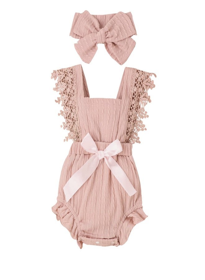 Douhoow Infant Baby Girl Plaid Romper Baby Short Sleeve Pleated Romper Bodysuit Summer Spring Outfits (Pink light,0-3 Months) - Image 1