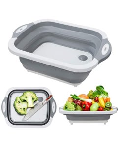 Foldable Multifunction Chopping Board, Collapsible Dish Tub Basin Cutting Board Colander, Vegetable Fruit Wash and Drain Sink Storage Basket, Space Saving for Kitchen Home (Grey)