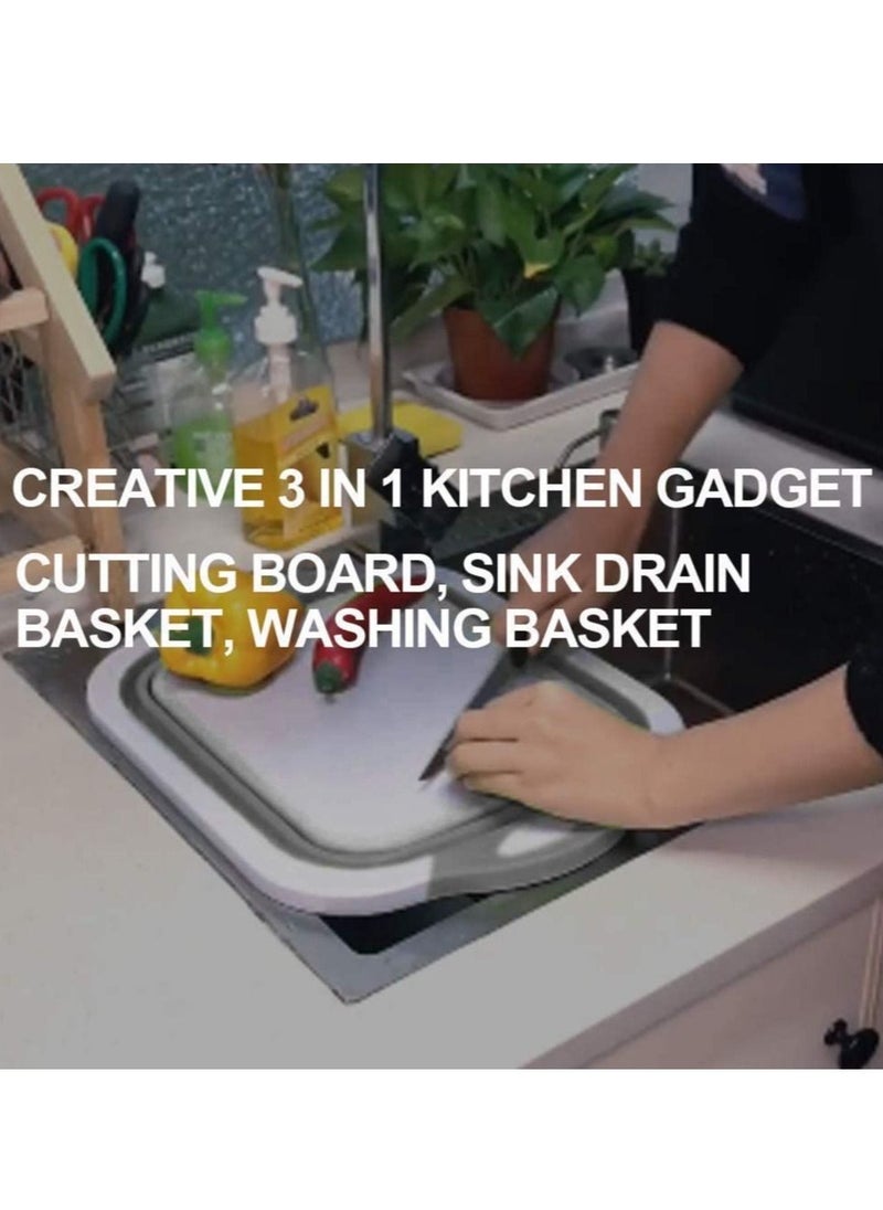 ELTRAZONE - Foldable Multifunction Chopping Board, Collapsible Dish Tub Basin Cutting Board Colander, Vegetable Fruit Wash and Drain Sink Storage Basket, Space Saving for Kitchen Home (Grey) - Image 1