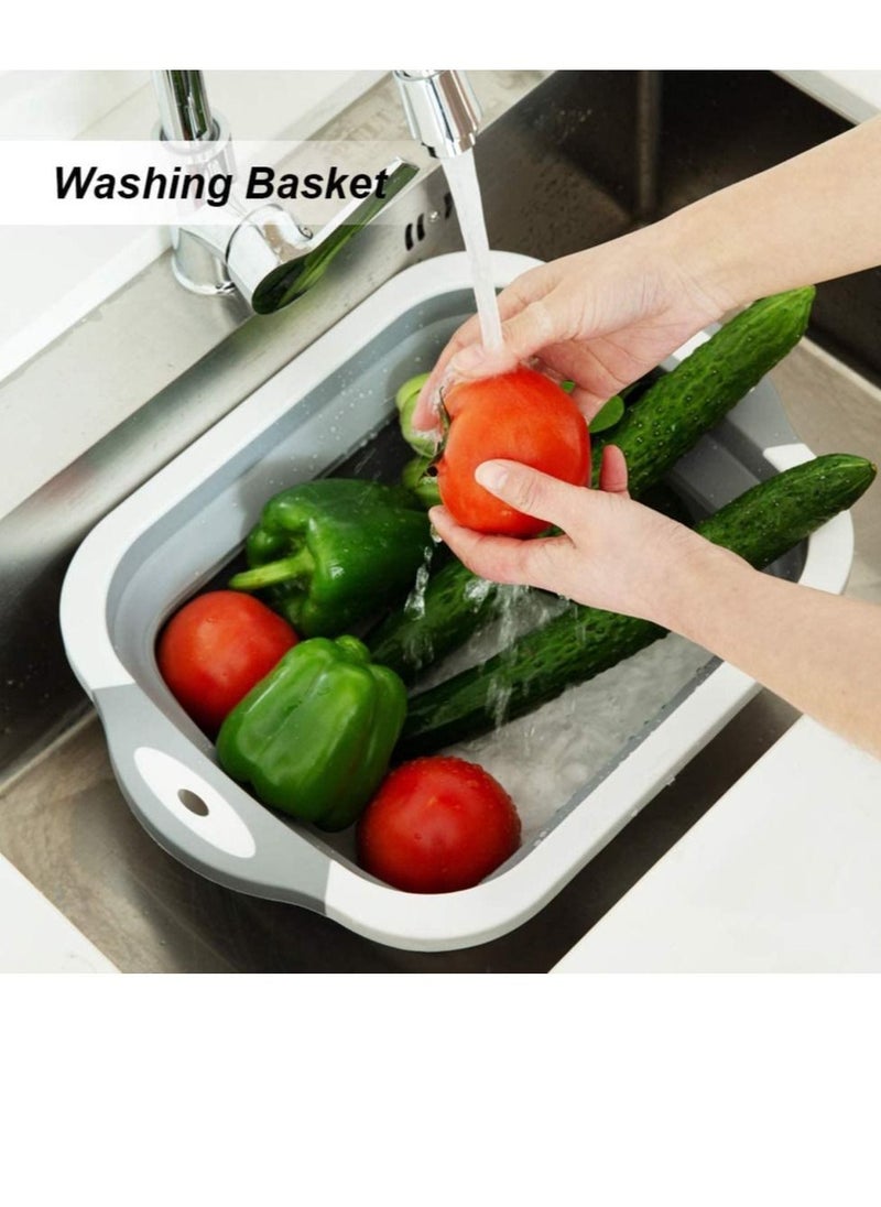 ELTRAZONE - Foldable Multifunction Chopping Board, Collapsible Dish Tub Basin Cutting Board Colander, Vegetable Fruit Wash and Drain Sink Storage Basket, Space Saving for Kitchen Home (Grey) - Image 1