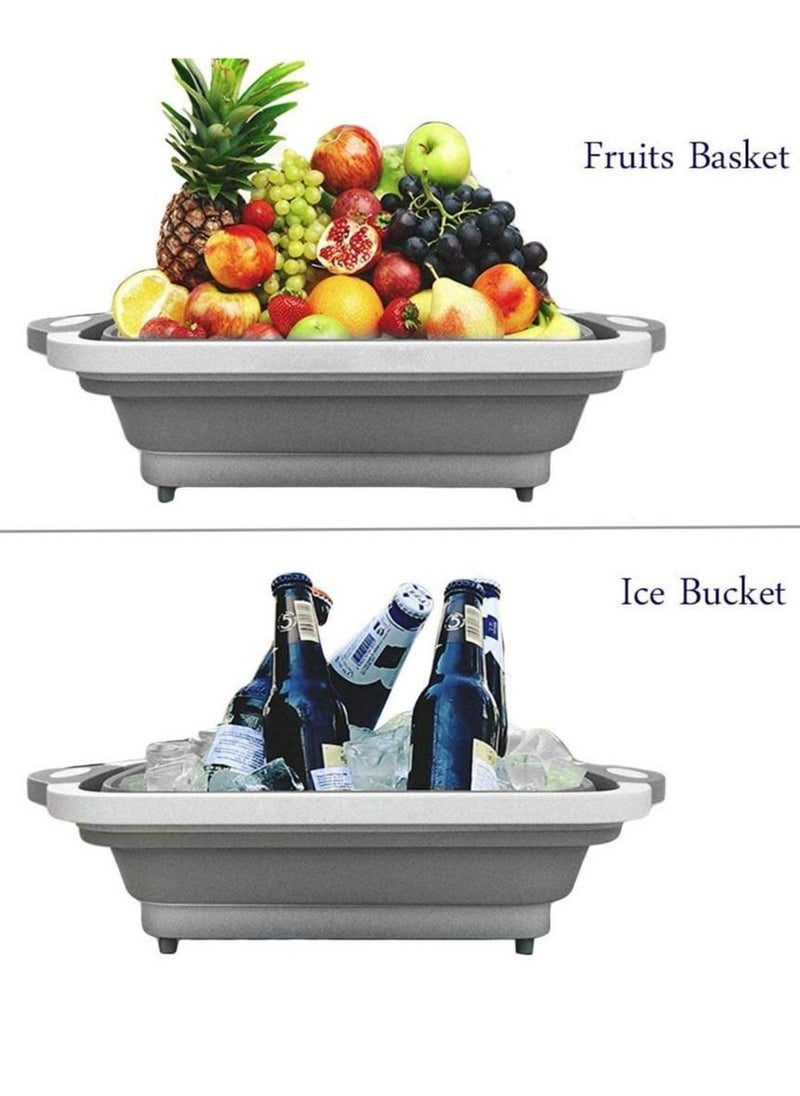 ELTRAZONE - Foldable Multifunction Chopping Board, Collapsible Dish Tub Basin Cutting Board Colander, Vegetable Fruit Wash and Drain Sink Storage Basket, Space Saving for Kitchen Home (Grey) - Image 1