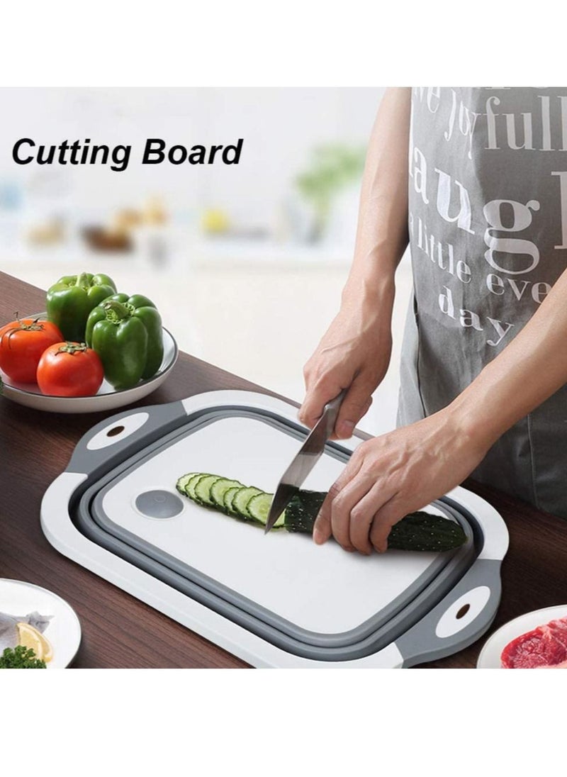 ELTRAZONE - Foldable Multifunction Chopping Board, Collapsible Dish Tub Basin Cutting Board Colander, Vegetable Fruit Wash and Drain Sink Storage Basket, Space Saving for Kitchen Home (Grey) - Image 1