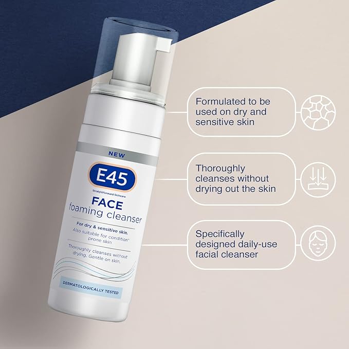 E45 Face Wash Foaming Cleanser Daily Face Cleanser for Dry and Sensitive Skin Gentle Facial Cleanser Removes Excess Oil and Makeup for Clean Soft Skin Skin Care Facewash for Women Mens Skin - Image 5