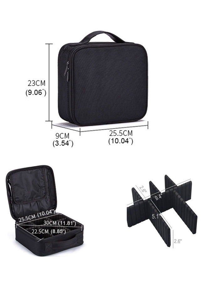 Makeup Case Travel Makeup Bag Portable Train Cosmetic Case Organizer with Adjustable Dividers for Cosmetics Makeup Brushes Toiletry Jewelry Digital Accessories Holder Storage Box Black - Image 3
