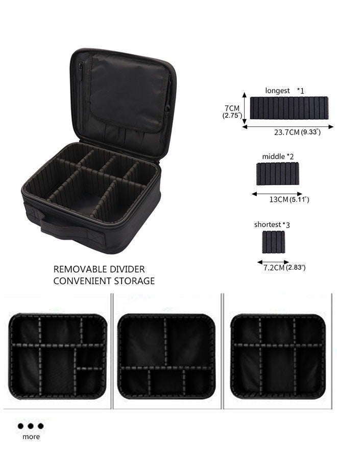 Makeup Case Travel Makeup Bag Portable Train Cosmetic Case Organizer with Adjustable Dividers for Cosmetics Makeup Brushes Toiletry Jewelry Digital Accessories Holder Storage Box Black - Image 2