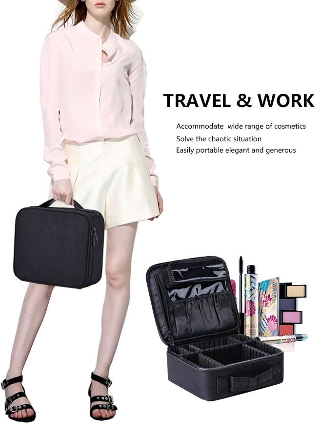 Makeup Case Travel Makeup Bag Portable Train Cosmetic Case Organizer with Adjustable Dividers for Cosmetics Makeup Brushes Toiletry Jewelry Digital Accessories Holder Storage Box Black - Image 4