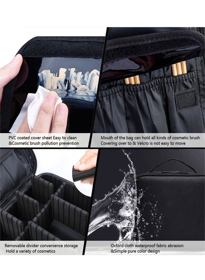 Makeup Case Travel Makeup Bag Portable Train Cosmetic Case Organizer with Adjustable Dividers for Cosmetics Makeup Brushes Toiletry Jewelry Digital Accessories Holder Storage Box Black - Image 5