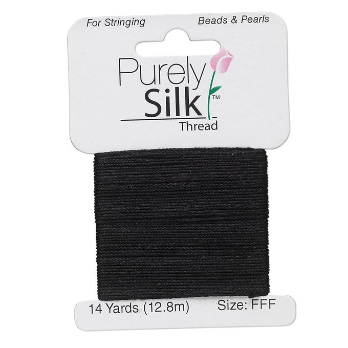 SIMPLY SILK BEADING THREAD CORD SIZE FFF BLACK 0016 INCH 042MM 14 YARDS CARD FOR STRINGING WEAVING KNOTTING KUMIHIMO