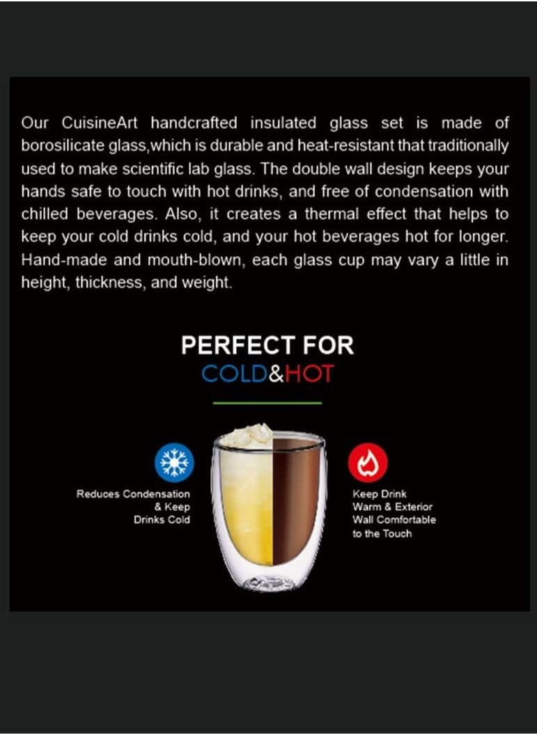 Cuisine Art - Set of Two 250ml Double Walled Coffee Glass for Hot and Cold Drinks - Image 1