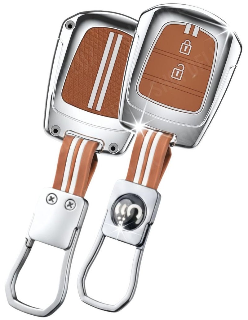 SHOPOFLUX Metal Key Cover Compatible with i10 Grand | Santro | Eon (Brown Silicone) - Image 1