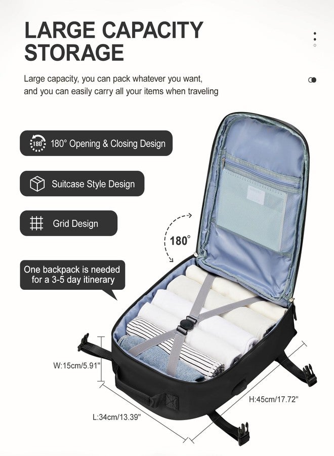 BJLFS Carry On Backpack, Travel Backpack for Women Men Flight Approved, Personal Item Travel Bag for Airplanes, 14-15.6 Inch Laptop Business Backpack, Casual Daypack Gym Hiking Bakpack(simple, Black) - Image 2