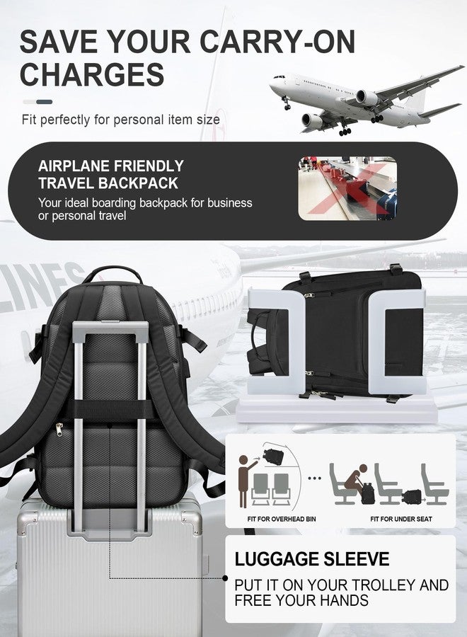 BJLFS Carry On Backpack, Travel Backpack for Women Men Flight Approved, Personal Item Travel Bag for Airplanes, 14-15.6 Inch Laptop Business Backpack, Casual Daypack Gym Hiking Bakpack(simple, Black) - Image 5