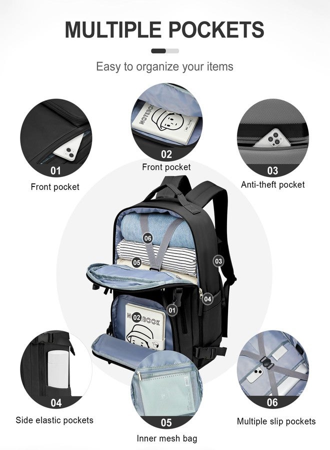 BJLFS Carry On Backpack, Travel Backpack for Women Men Flight Approved, Personal Item Travel Bag for Airplanes, 14-15.6 Inch Laptop Business Backpack, Casual Daypack Gym Hiking Bakpack(simple, Black) - Image 3
