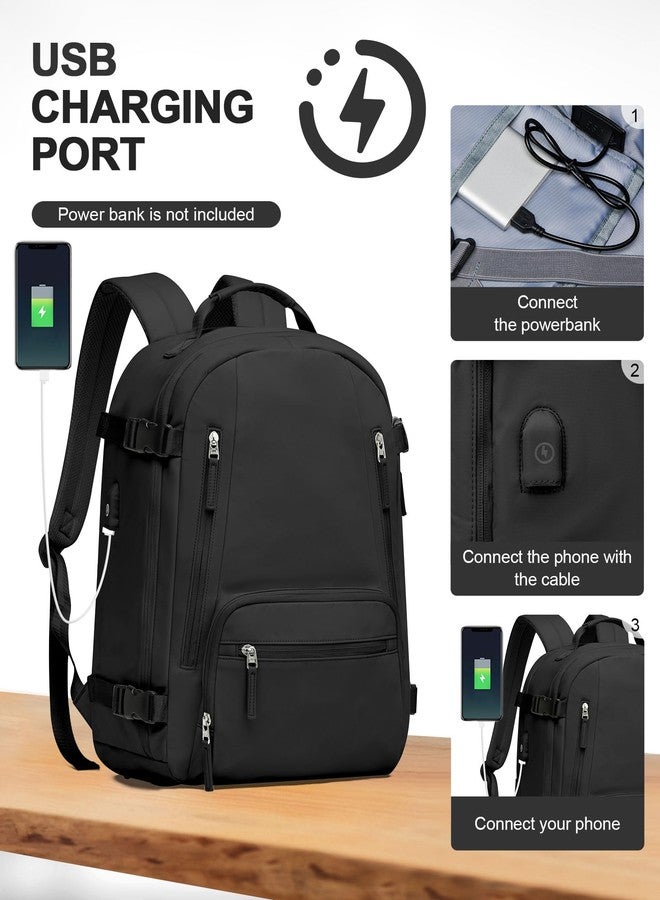 BJLFS Carry On Backpack, Travel Backpack for Women Men Flight Approved, Personal Item Travel Bag for Airplanes, 14-15.6 Inch Laptop Business Backpack, Casual Daypack Gym Hiking Bakpack(simple, Black) - Image 4