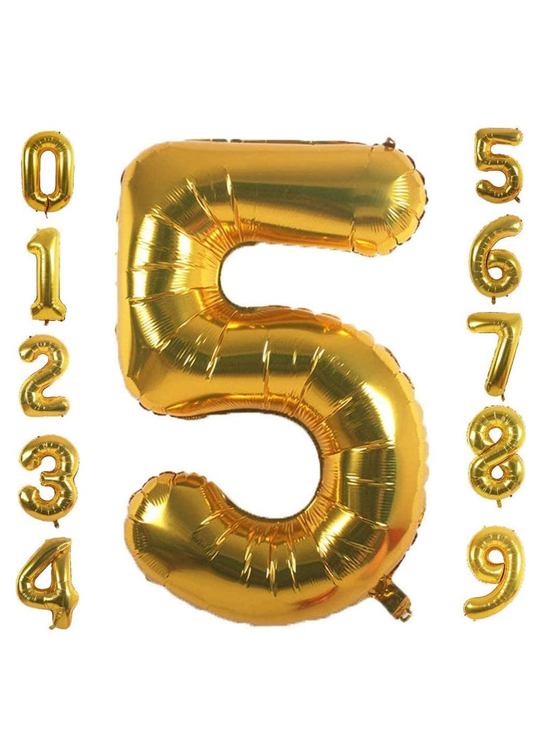 MARKQ بالونات أرقام مقاس 40 بوصة، بالونات هيليوم كبيرة من رقائق الذهب لتزيين حفلات الزفاف وأعياد الميلاد (رقم 5) - Image 1