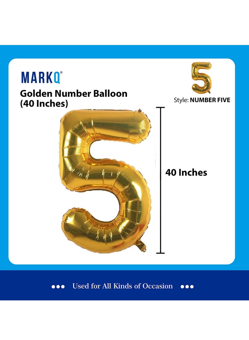 MARKQ بالونات أرقام مقاس 40 بوصة، بالونات هيليوم كبيرة من رقائق الذهب لتزيين حفلات الزفاف وأعياد الميلاد (رقم 5) - Image 2