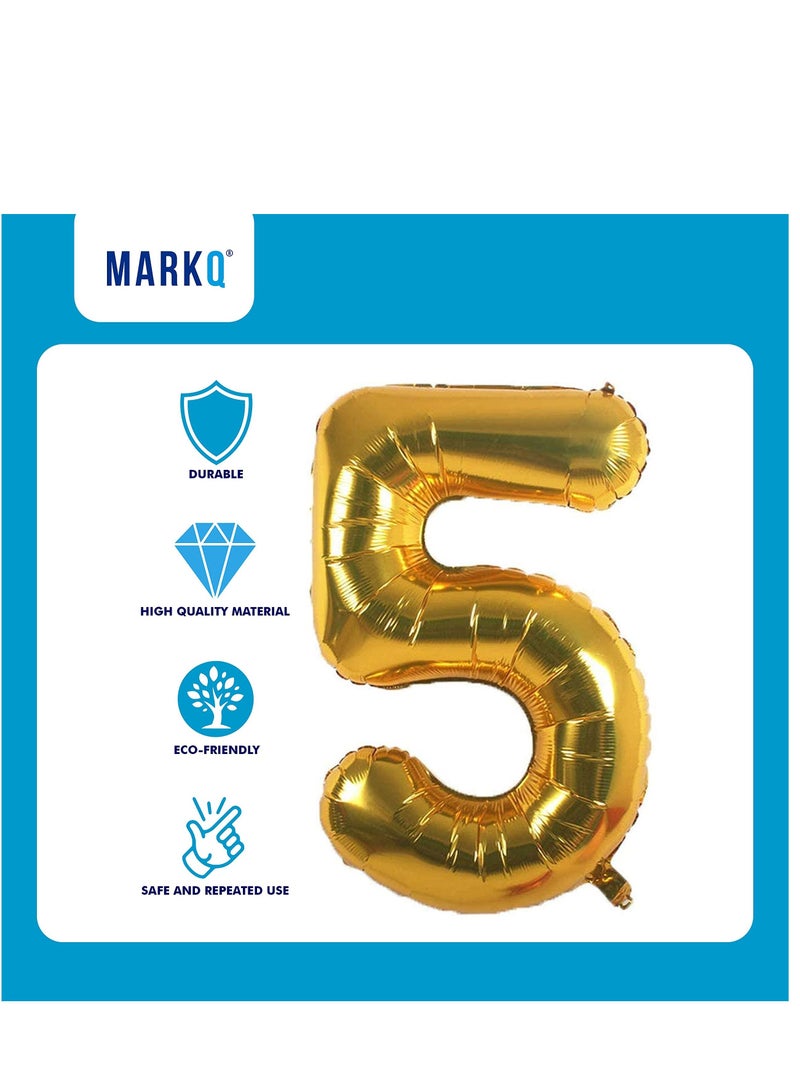 MARKQ بالونات أرقام مقاس 40 بوصة، بالونات هيليوم كبيرة من رقائق الذهب لتزيين حفلات الزفاف وأعياد الميلاد (رقم 5) - Image 3