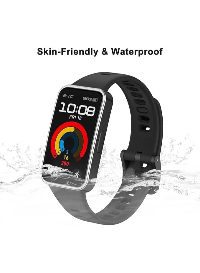 Band for Huawei Band 8/Huawei Band 9/Huawei Band 10,Adjustable Silicone Stretchy Sport Strap Women Men Replacement Wristband for Huawei Band10/Band9/Band8 (Black) - Image 4