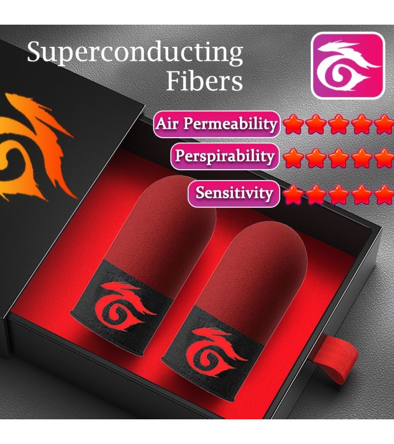 Red Gaming Finger Sleeves 2 Pairs Sweat Proof Breathable Lightweight Comfortable Enhance Gaming Experience Box - Image 1