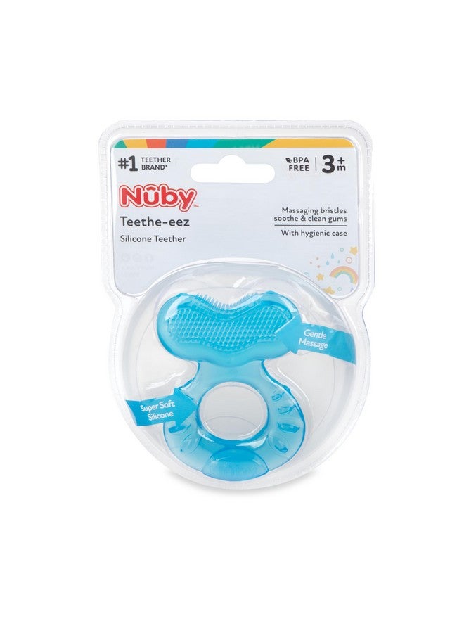 Nuby Silicone Teethe-Eez Teether With Bristles, Includes Hygienic Case, Blue - Image 5