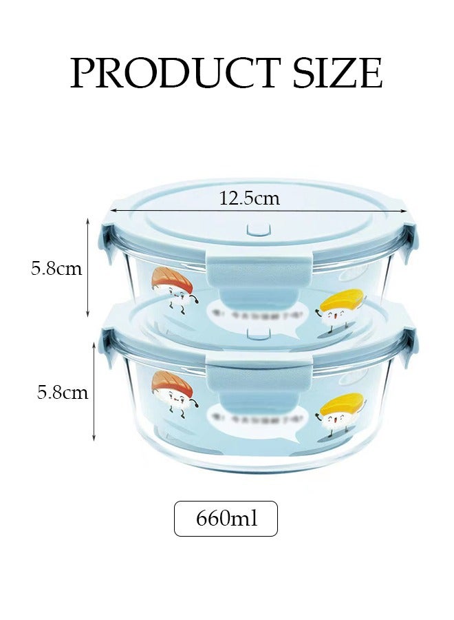 DUNISO 2 Pieces 1040ml Portable Glass Round Lunch Boxes with insulation bag, Microwave Glass Kitchen Preparation Containers, Durable Lockable Fresh-Keeping Boxes, With Insulated Bag Tableware Suitable For Children And Adults,Light Blue - Image 2