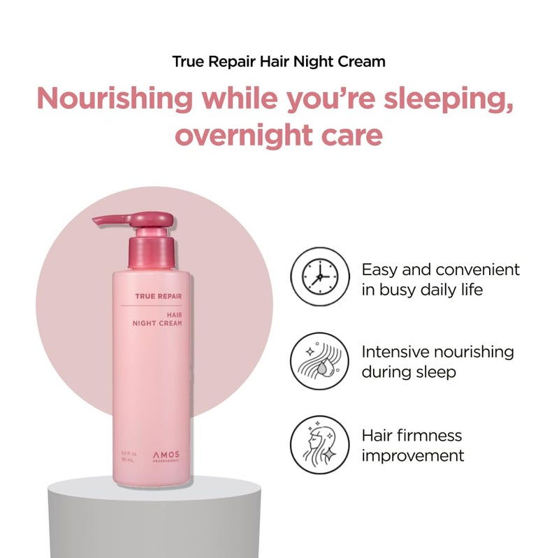 AMOS PROFESSIONAL True Repair Hair Night Cream l Overnight Hair Leave-in Conditioner, Hydrating & Deep Conditioning for Dry and Damaged Hair, 6.0 fl. oz. - Image 3