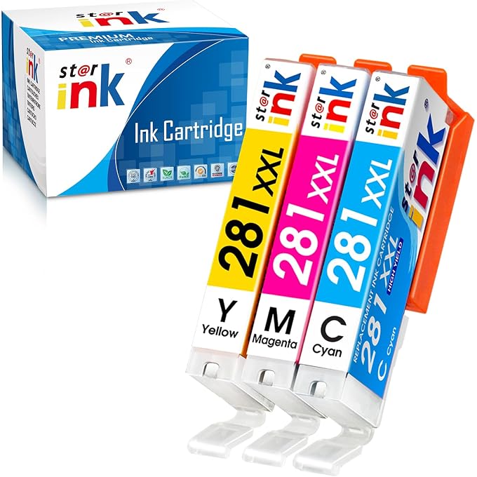 Starink Compatible Ink Cartridge Replacement for 280 XXL 281 XXL 280XXL 281XXL pgi-280 XXL cli-281 XXL for TR7520 TR8520 TS6120 TS6220 TS8120 TS8220 TS9120 TS9520 TS9521C Printer (1C+1M+1Y)