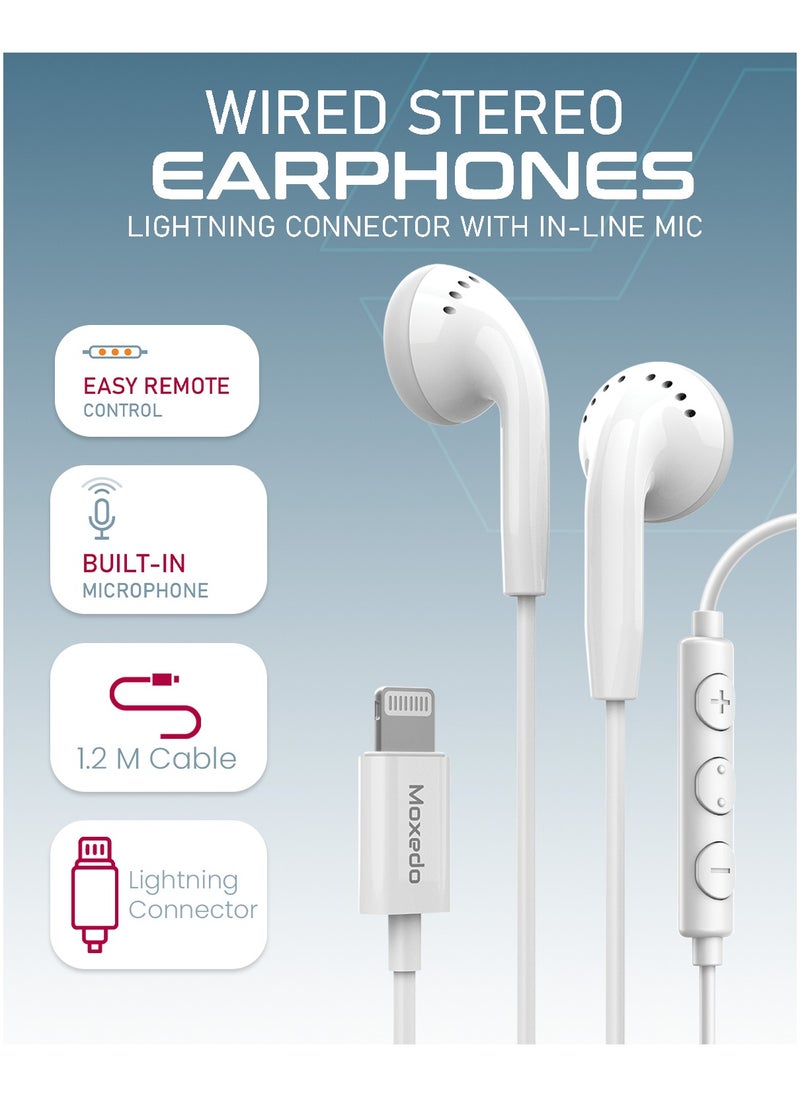 Moxedo - Moxedo Wired Stereo Earphones with In-Line Remote, Built-in Microphone Compatible for iPhone 14/13/12/11 Pro Max/X/XS Max/XR (White) - Image 1
