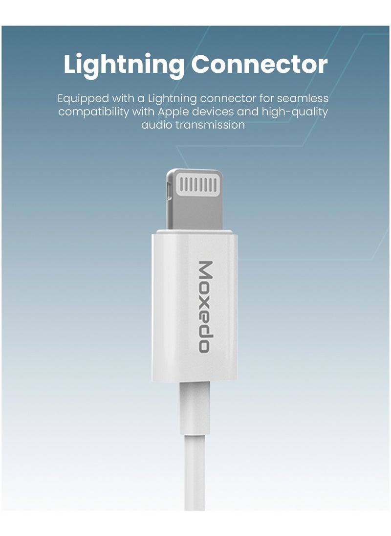 Moxedo - Moxedo Wired Stereo Earphones with In-Line Remote, Built-in Microphone Compatible for iPhone 14/13/12/11 Pro Max/X/XS Max/XR (White) - Image 1