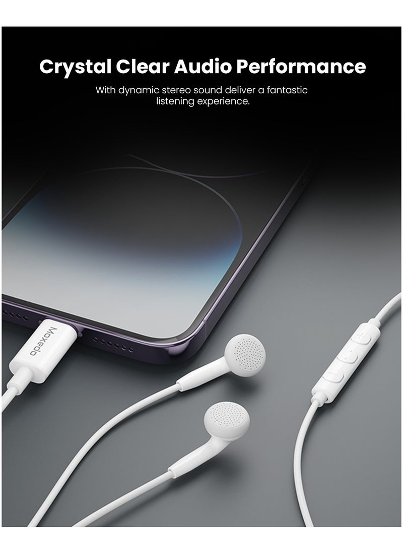 Moxedo - Moxedo Wired Stereo Earphones with In-Line Remote, Built-in Microphone Compatible for iPhone 14/13/12/11 Pro Max/X/XS Max/XR (White) - Image 1
