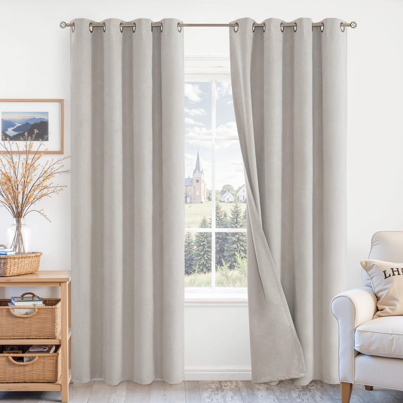 BGment Oatmeal Blackout Curtains for Living Room - 84 Inch Long Linen Textured Thermal Insulated Total Sun Blocking Bronze Grommet Window Drapes for Farmhouse, 2 Panels, 52 x 84 Inch - Image 1